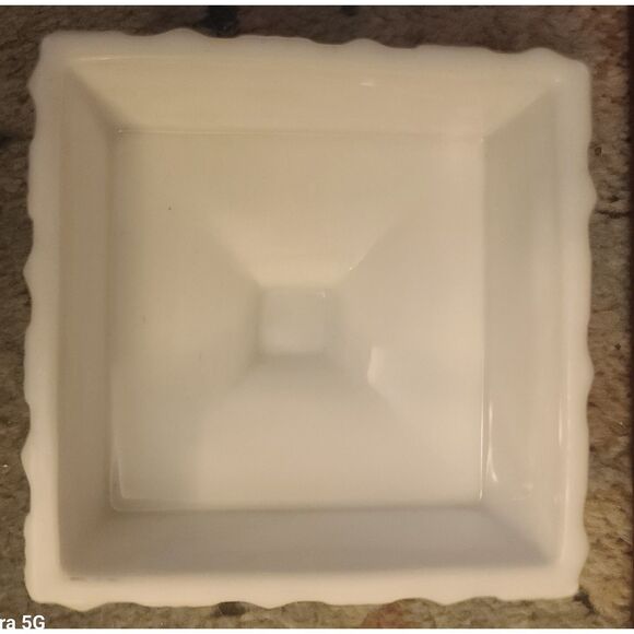 Old Quilt Pattern White Milk Glass Short‎ Pedestal Square & Lidded Candy Dish - Picture 3 of 6
